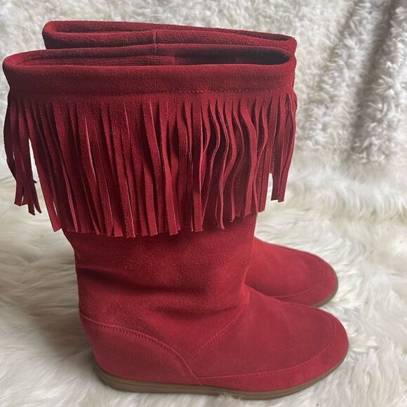 Skechers Shoes - Skechers SKCH+3 Leather Suede Fringed hidden wedge boots SZ10